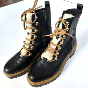 Nine West Ivani Sherpa Lace Up Lug Sole Combat Ankle Boots Booties Sz 6